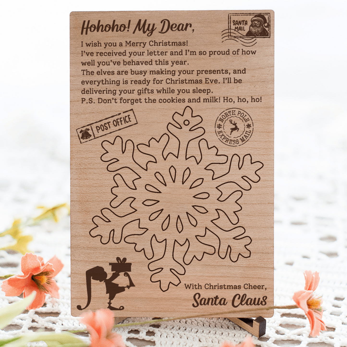 Laser-cut cherry wood postcard with pop-out ornament, a unique and heartfelt way to send a message. Crafted from premium wood, each postcard includes a detachable ornament that recipients can cherish long after the occasion. Perfect for holidays, birthdays, or special moments, this keepsake combines the elegance of wood with thoughtful design. Wishing everyone a Merry Christmas!