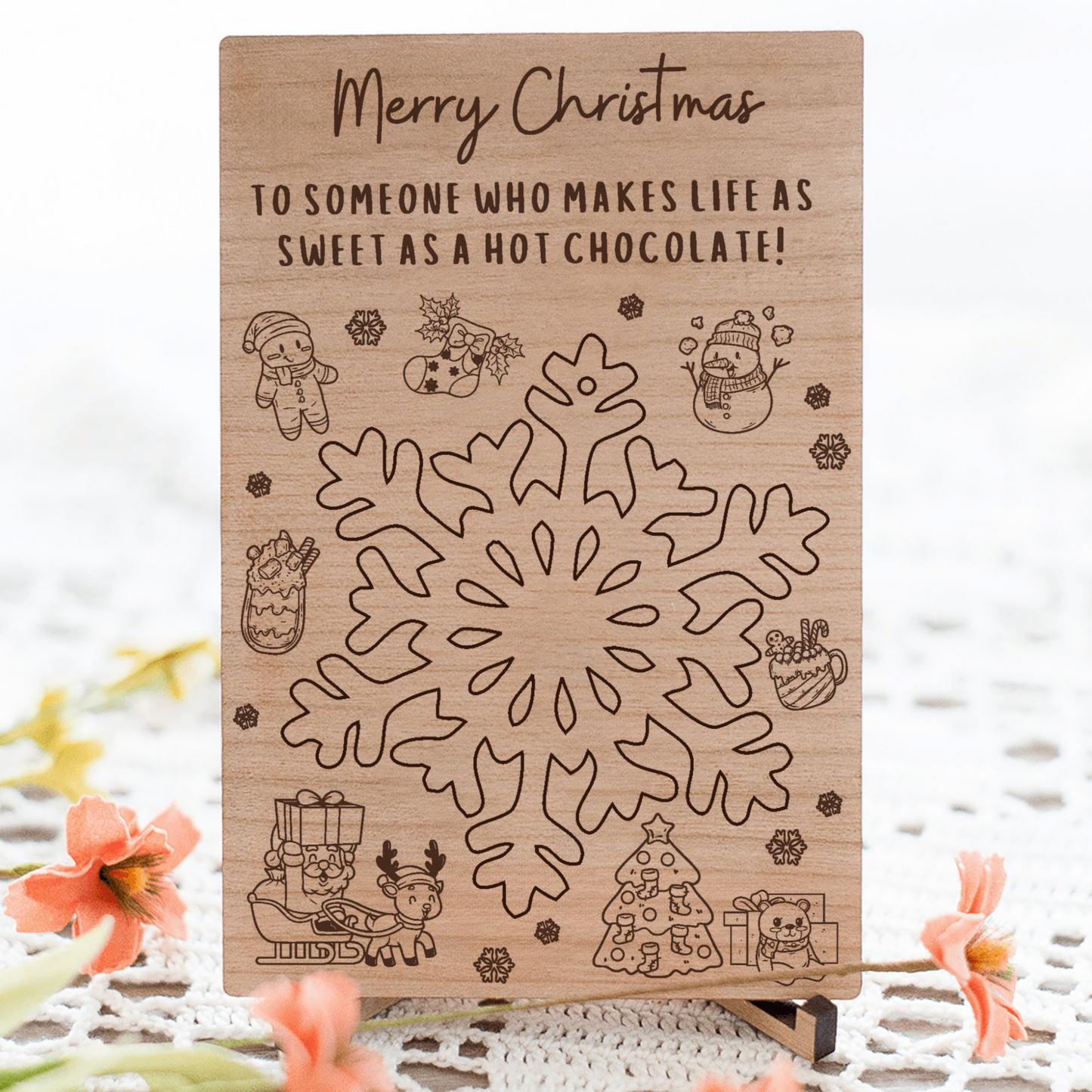Laser-cut cherry wood postcard with pop-out ornament, a unique and heartfelt way to send a message. Crafted from premium wood, each postcard includes a detachable ornament that recipients can cherish long after the occasion. Perfect for holidays, birthdays, or special moments, this keepsake combines the elegance of wood with thoughtful design. Wishing everyone a Merry Christmas!