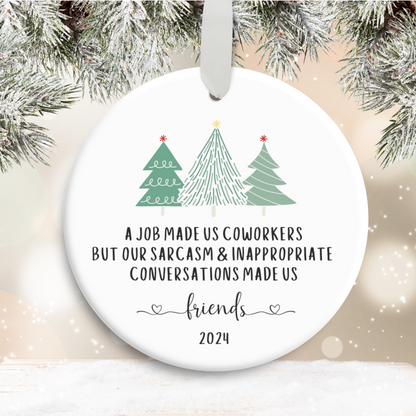Bring some humor to your holiday decor with this coworker ornament. A fun and festive addition to your Christmas tree, it’s sure to make everyone smile and makes a great Christmas gift for coworkers, supervisors, bosses, and employees.