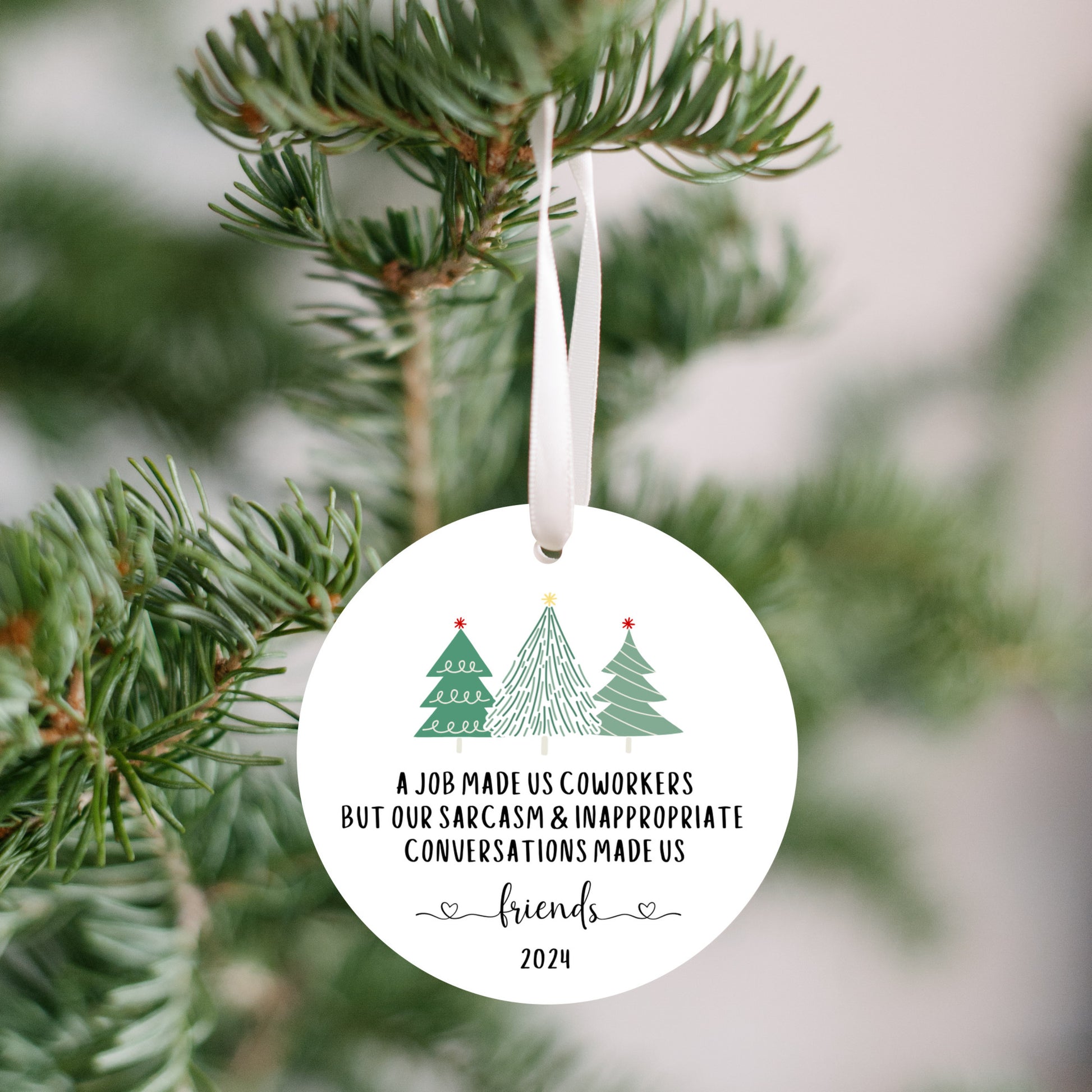 Bring some humor to your holiday decor with this coworker ornament. A fun and festive addition to your Christmas tree, it’s sure to make everyone smile and makes a great Christmas gift for coworkers, supervisors, bosses, and employees.