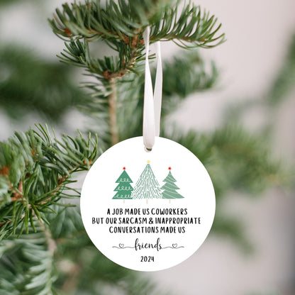 Bring some humor to your holiday decor with this coworker ornament. A fun and festive addition to your Christmas tree, it’s sure to make everyone smile and makes a great Christmas gift for coworkers, supervisors, bosses, and employees.