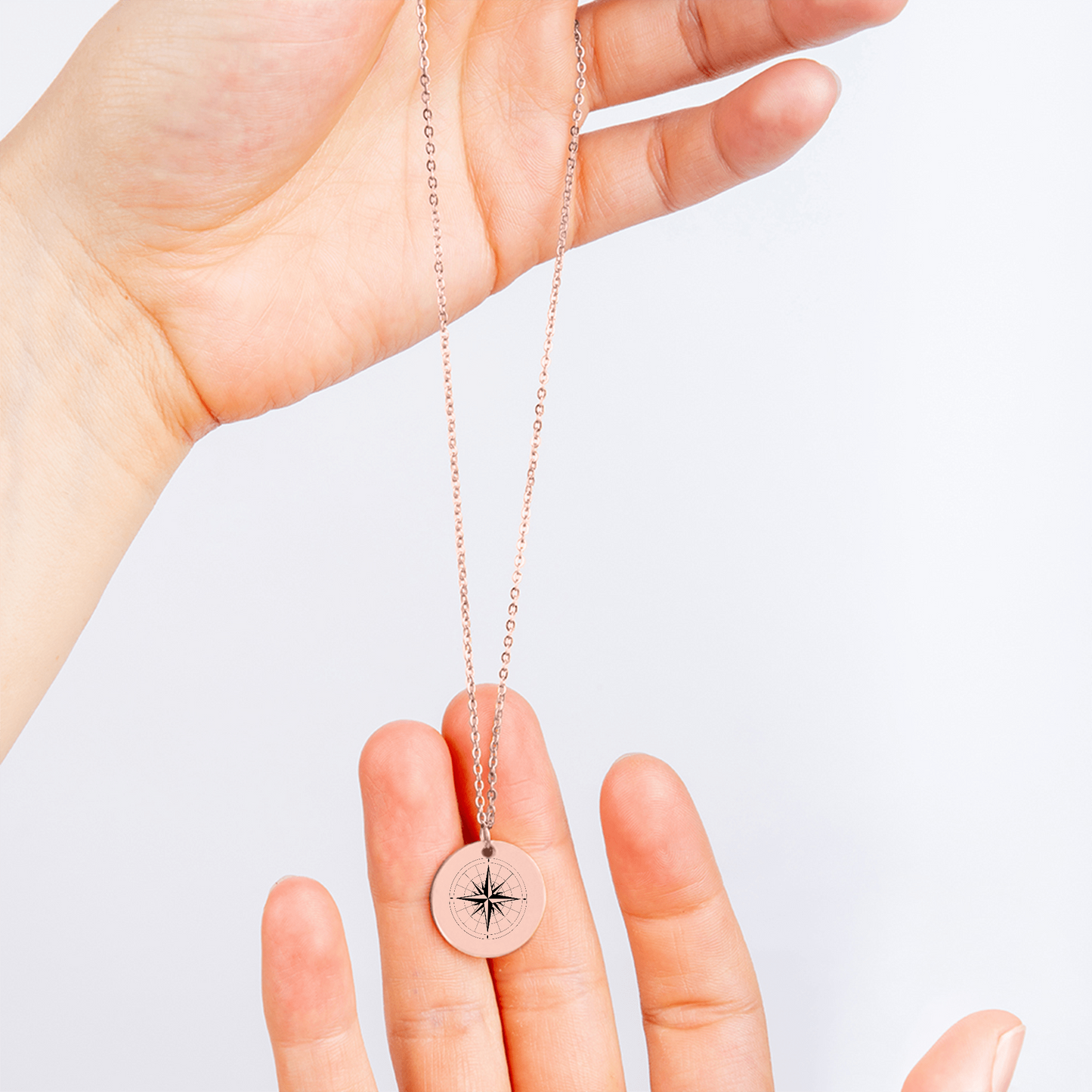 This dainty engraved compass necklace in rose gold makes a beautiful and personal gift for your daughter. Whether for graduation or a long-distance gift, this necklace is a reminder that "Adventure Awaits" and she’s always loved.