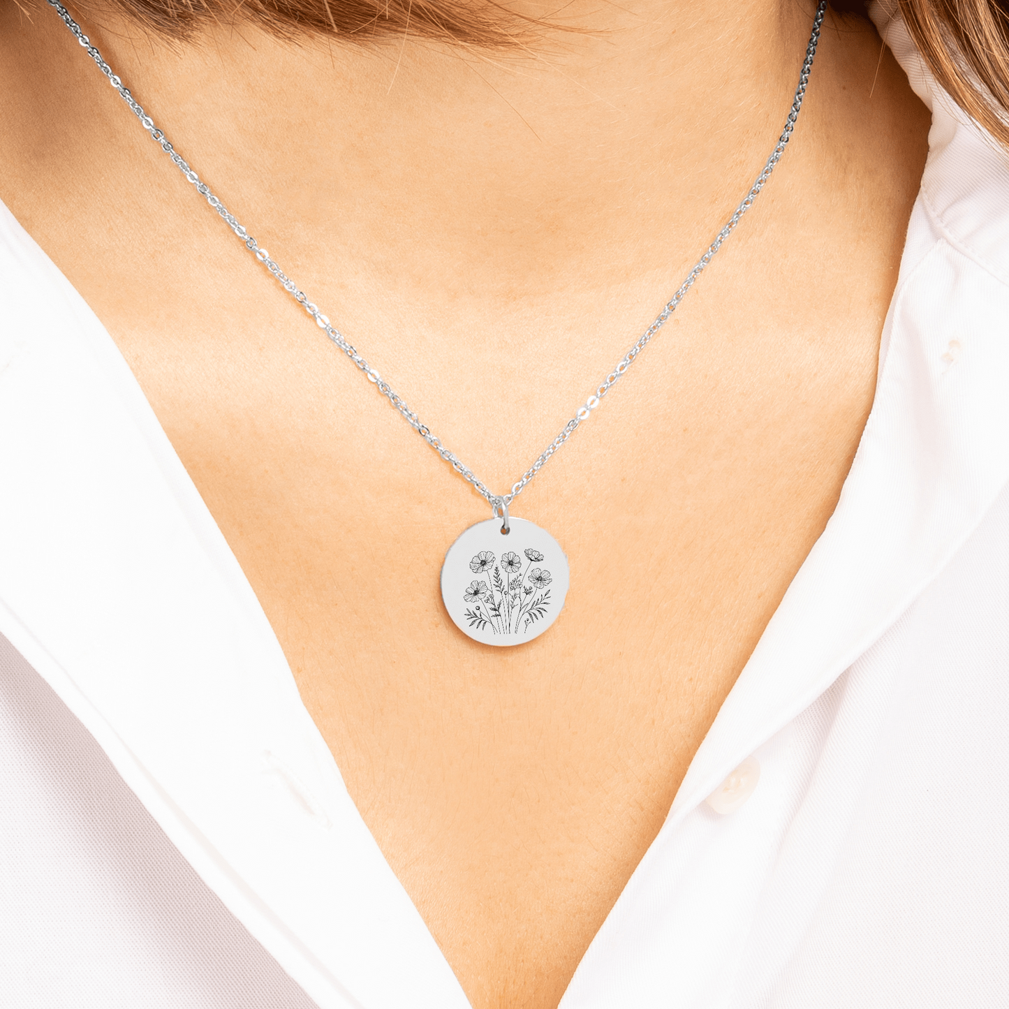 This elegant coin necklace with wildflower design makes a thoughtful gift for your daughter, whether for graduation, her first big trip, a new job, or moving overseas. A timeless keepsake, it's perfect for birthdays, Christmas, or any special occasion. This flower necklace is a beautiful way to express your love and encouragement, making it a meaningful accessory she'll cherish forever.