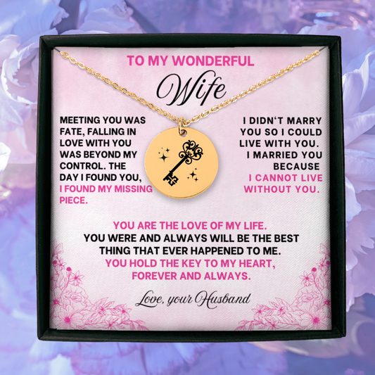 This dainty gold key necklace is a beautiful jewelry gift from a husband to his wife. Whether it's for her birthday, as a Christmas present, or as an anniversary gift, this engraved necklace is a meaningful keepsake she will cherish forever.
