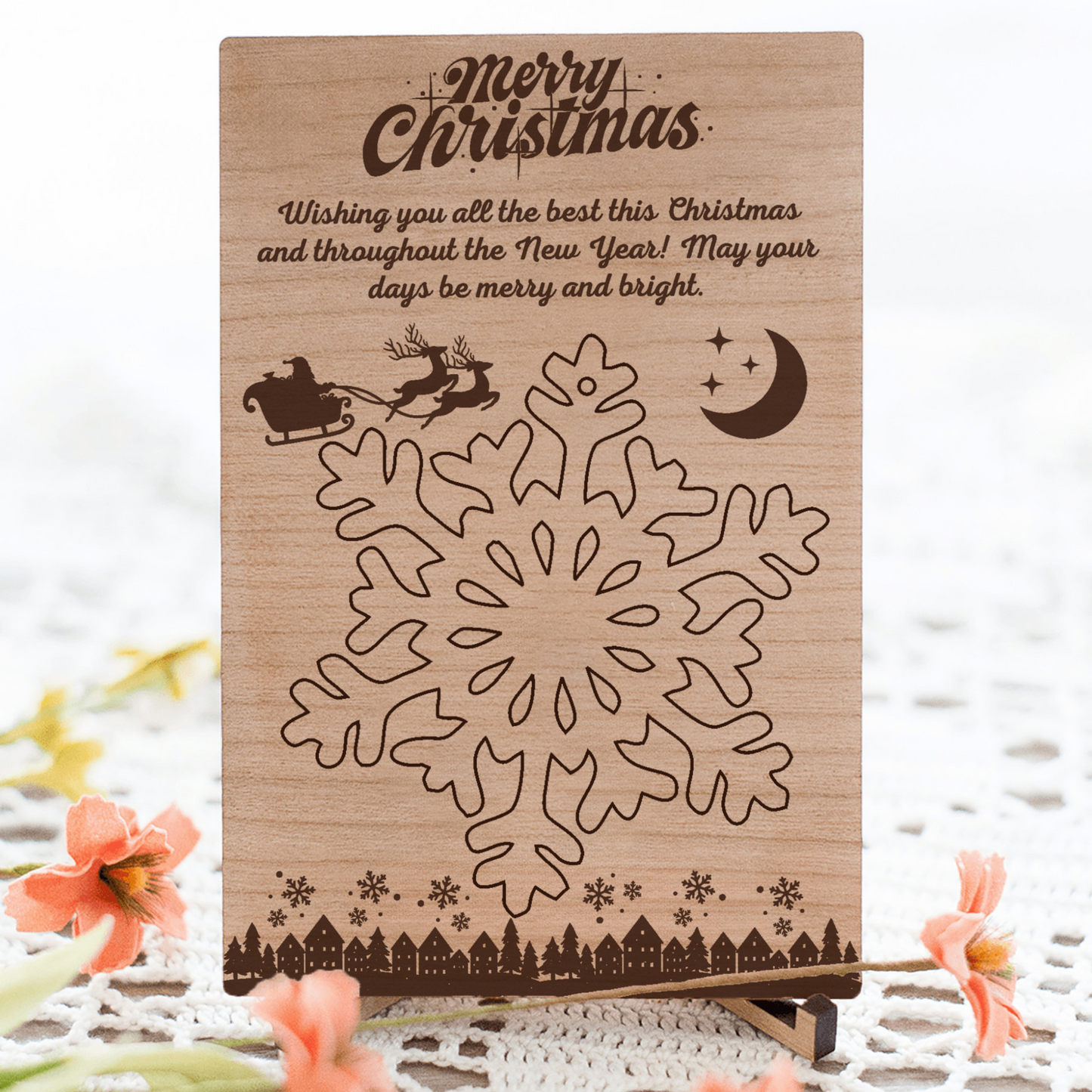 Laser-cut cherry wood postcard with pop-out ornament, a unique and heartfelt way to send a message. Crafted from premium wood, each postcard includes a detachable ornament that recipients can cherish long after the occasion. Perfect for holidays, birthdays, or special moments, this keepsake combines the elegance of wood with thoughtful design. Wishing everyone a Merry Christmas!