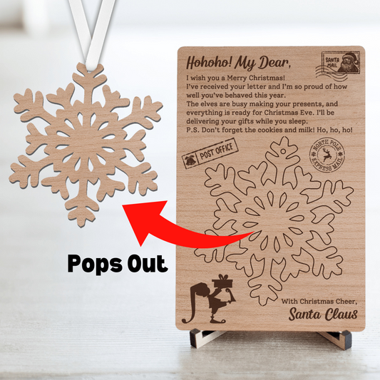 Laser-cut cherry wood postcard with pop-out ornament, a unique and heartfelt way to send a message. Crafted from premium wood, each postcard includes a detachable ornament that recipients can cherish long after the occasion. Perfect for holidays, birthdays, or special moments, this keepsake combines the elegance of wood with thoughtful design. Wishing everyone a Merry Christmas!
