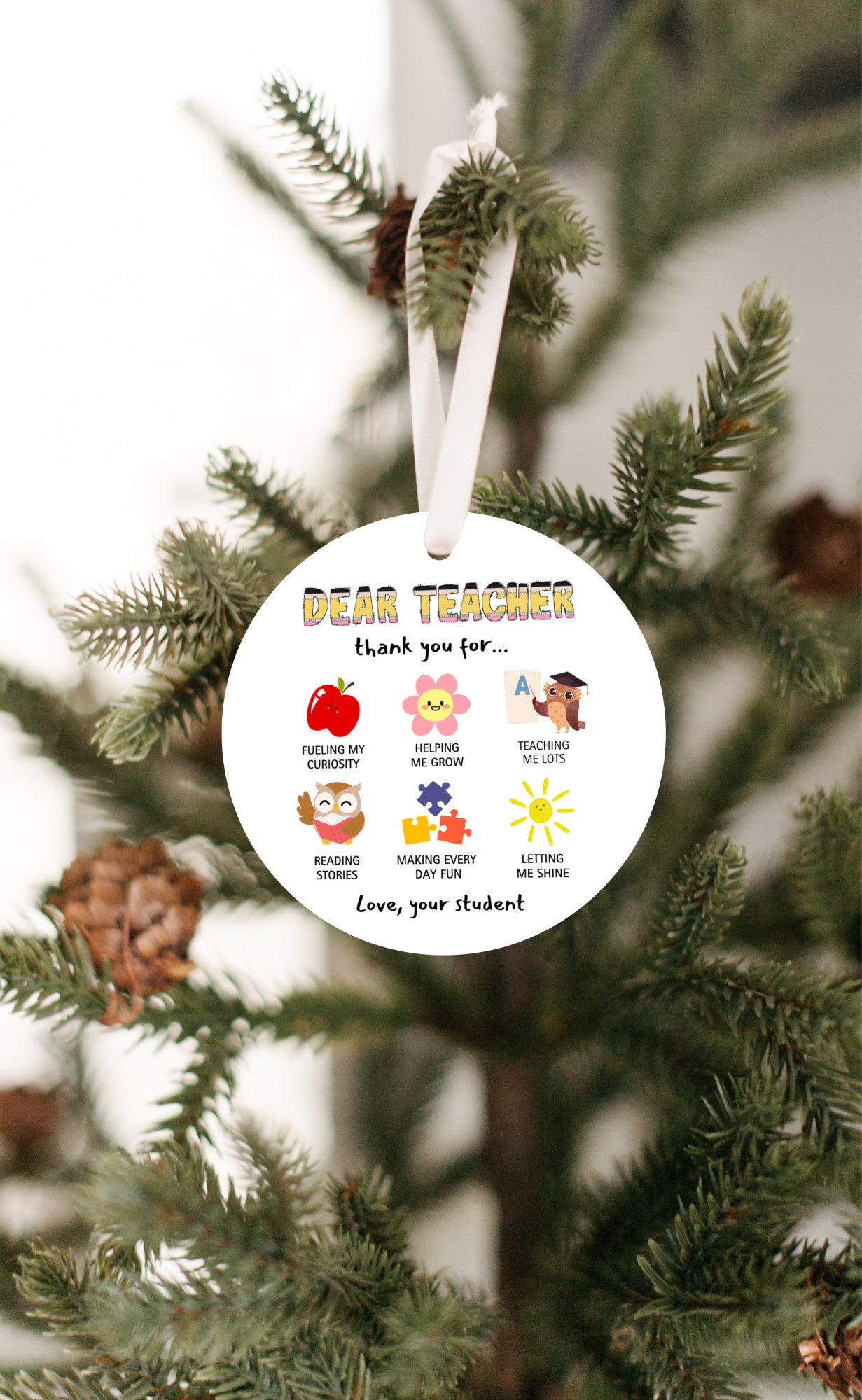 Heartfelt ornament designed as a thoughtful appreciation gift from a student to their favorite teacher. A perfect way to express gratitude for their hard work and dedication during teacher’s day. Let’s thank them for their guidance, support, and making learning fun.