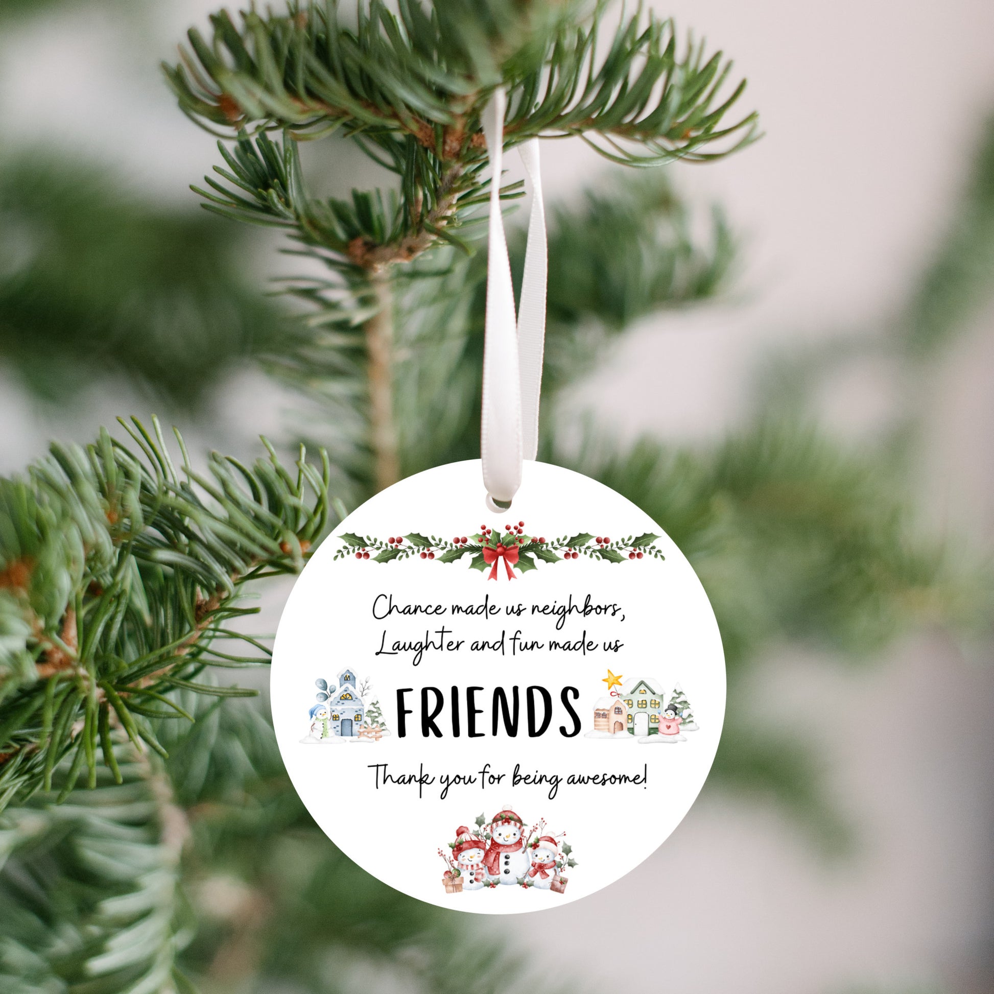 Heartfelt Christmas ornament designed as a thoughtful appreciation gift for neighbors. Featuring a warm and festive design, this neighbor ornament is a perfect way to show gratitude and spread holiday cheer.